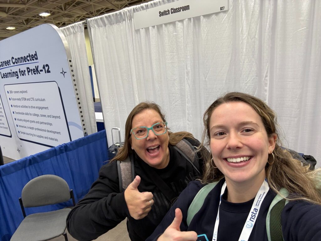 Jillian Swets and Julie Valsaint at the Switch Classroom booth at NSTA 2025 in Minneapolis